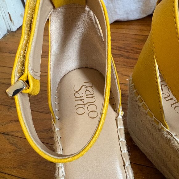 Franco Sarto Like New Yellow Espadrille Wedge Sandals, Gold detail, Size 9 - Picture 6 of 8